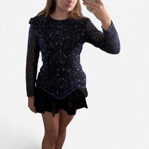 Elegant Black and Blue beaded top